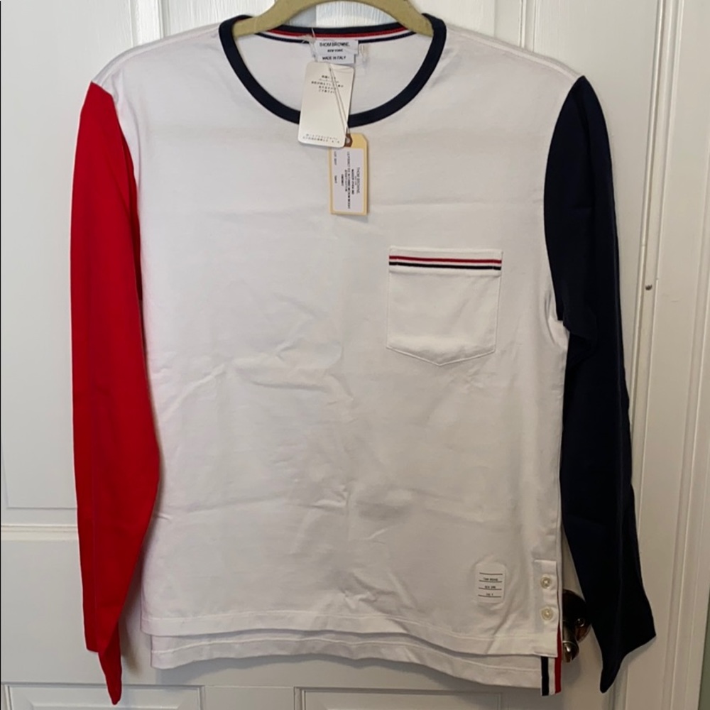 Thom Browne Color Block Pocket Long Sleeve T-shirt